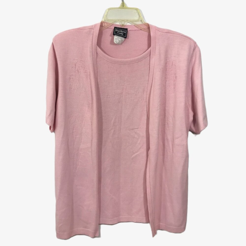 Vintage 90s Y2K Pointelle Pink Cardigan Sweater Women M, Southern Lady